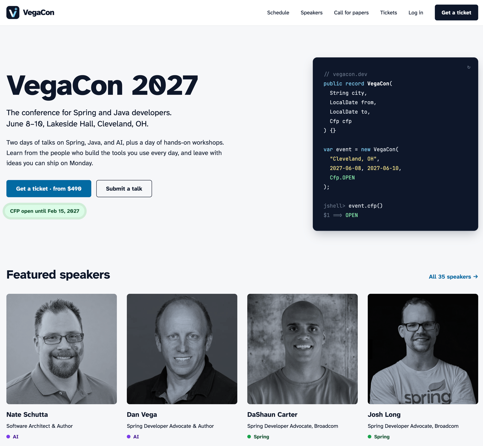 VegaCon 2027 conference app home page